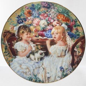 Vintage Sandra Kuck Collectors Plate - "Tea Party" - Hearts and Flowers